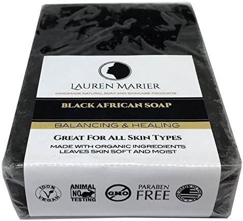 Black African Soap, Handmade in the USA, 100% Organic, For All Skin Types, Face & Body, Men, Women & Teens, Clears Skin While Moisturizing by Lauren Marier (Black African Soap, 1 Count)