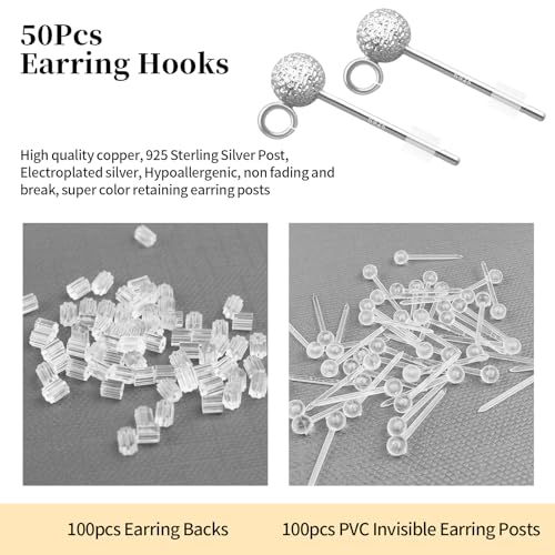 Silver Ball Earring Posts Hypoallergenic Earring Studs Ball Ear Pin with 925 Sterling Silver Post for DIY Jewelry Making Findings