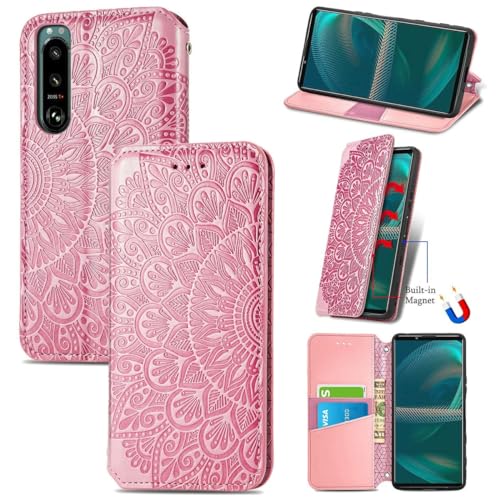 Housse Sony Xperia 5 III antichoc avec support vidéo horizontal rose