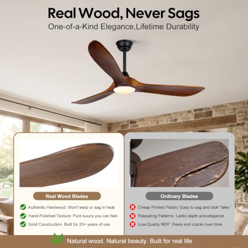 Image of 52 inch Ceiling Fans with Lights, 3 Solid Wood blade Fan