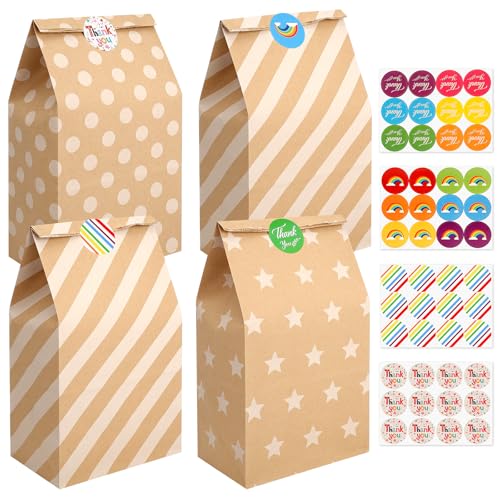 Mexgcom 20 Piezas olsas Dulces de Regalo, Bolsas de Papel Kraft para Regalos con 48 Pegatinas, Bolsas Regalo Cumpleaños para Fiestas Infantiles, Bodas, Cumpleaños, Fiestas y Regalos