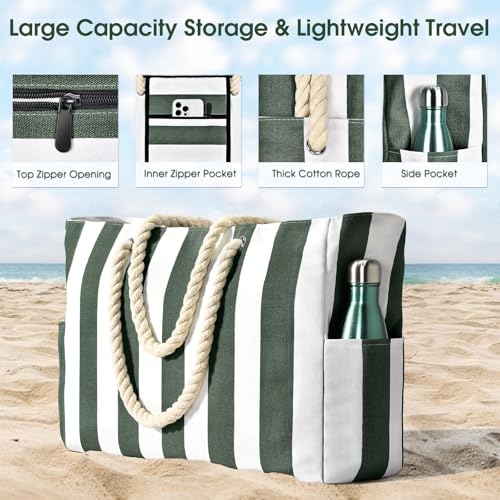 Image of Becokan Women's Pool Swim Bag - Waterproof Sandproof Large Stripe Beach Tote with Zipper