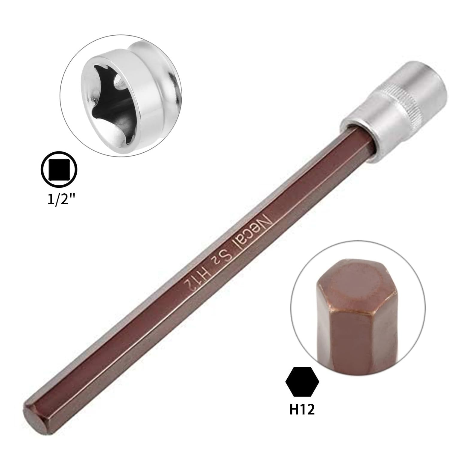 Douille à Clé Allen Extra-longue Kozelo - 1/2" Drive, Taille H6 (6mm) - Acier S2 Et CR-V, Longueur 140mm - Pour Accès Difficiles