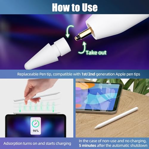 Image of OLV Wireless Charging Pencil (2nd Generation) for iPad with Magnetic and Tilt Sensitive,Palm Rejection,with iPad Pro 11 inch 1 /2 /3 /4, iPad Pro 12.9 inch 3 /4 /5 /6,iPad Air 4 /5, mini5 /6, 6-Month WARRANTY (WHITE)