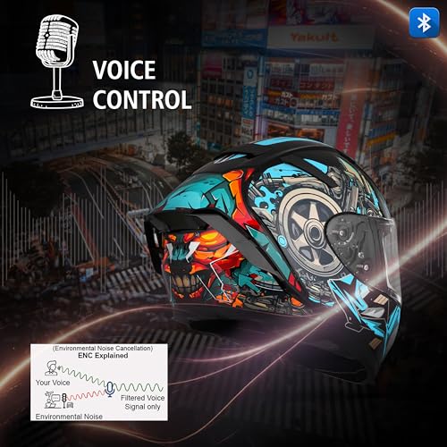 Image of Steelbird SBH-32 Trickster Bluetooth ISI and Dot Certified Full Face Helmet for Men and Women with Inner Smoke Sun Shield