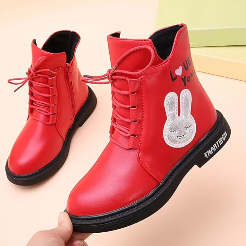 IWIHMIV Winter Short Boots Girls Comfortable Soft Lace Up Warm Shoes Toddler Non Slip Winter Leather Ankle Boots4