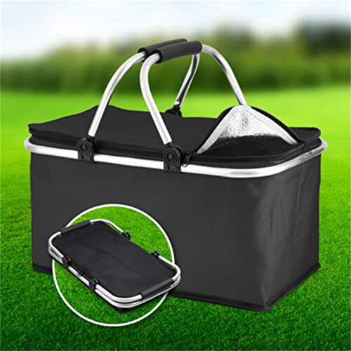 30L Premium Extra Large Cooling Cooler Cool Bag Insulated Folding Box Picnic Camping Food Ice Drink Lunch with Carry Handle Cool Hamper Bag （Black ）