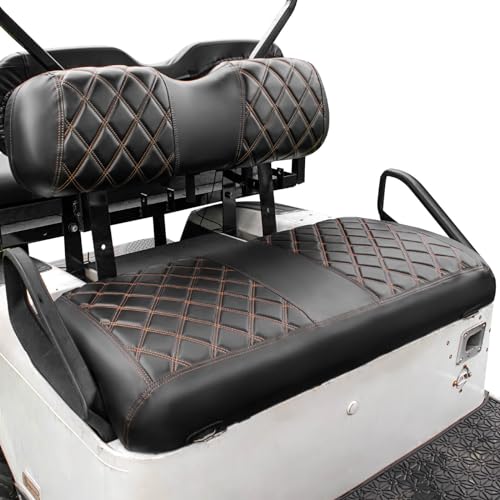 NOKINS Golf Cart Diamond Seat Covers Kit, Fit for EZGO TXT 1994-2013/EZGO RXV OEM Standard Front Seat Cushion, Golf Cart Vinyl Seat Cover, No Nails Required (Black and Brown Stitching)