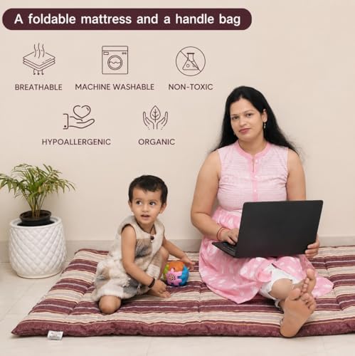 Image of NEXTGO Cotton Filled Mattress Multi Purpose Foldable Mattress with Carry Bag|Portable & Gadda|Suitable for Outdoor Travel Camping,Yoga,Meditaion Mat (Maroon White Lining,Queen: 60x78 Inch Or 5x6.5)