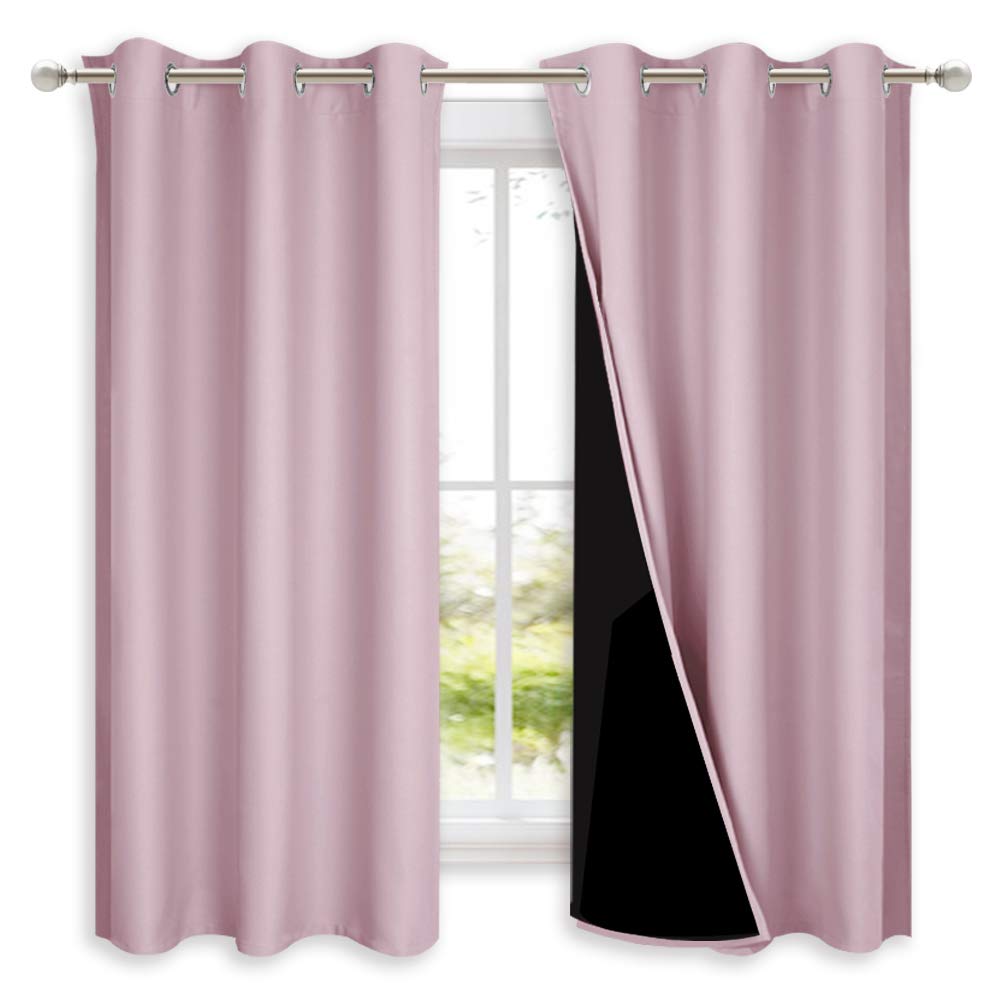 NICETOWN 100% Blackout Lined Curtains, Totally Darkness Drapes, Thermal Insulated Drapes for Daughters Nursery (Lavender Pink, 1 Pair, 42 inches Width x 63 inches Length Each Panel)