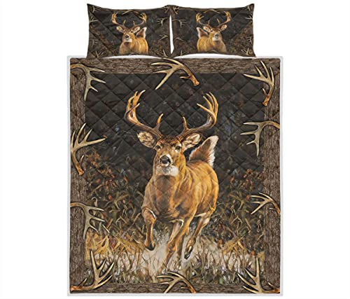 Zbigtee Hunting Deer Camo Quilt Bed Set Deer Hunting Bedding Quilt Sets Full Queen King Size Bedding Camo For Kids Son Daughter Deer Hunting Gifts For Men Women Deer Hunter Quilt Hunting And Outdoor #TOP3