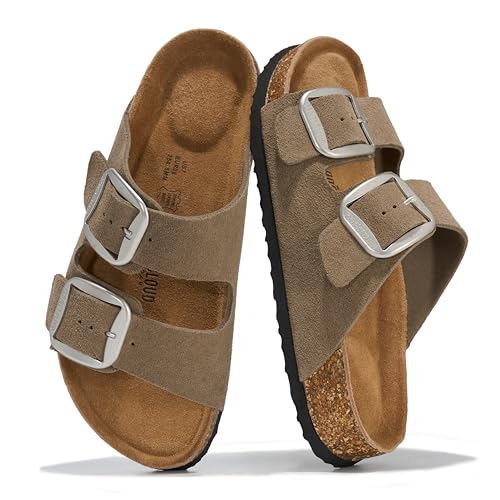 Image of Project Cloud 100% Genuine Leather Footbed Sandals for Women 2026 Comfortable Beach Essentials Womens Sandals Memory Foam Vacation Essentials Slides for Women Footwear (Santorini)