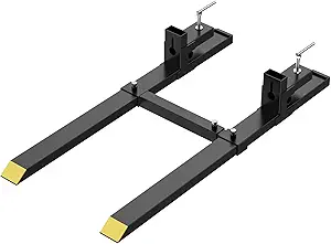 Clamp On Pallet Forks 43" 2000 Lbs Max, Clamp On Tractor Bucket Forks with Adjustable Stabilizer Bar, Heavy Duty Front Loader Forks, Fork Attachment for Skid Steer, Loader Bucket