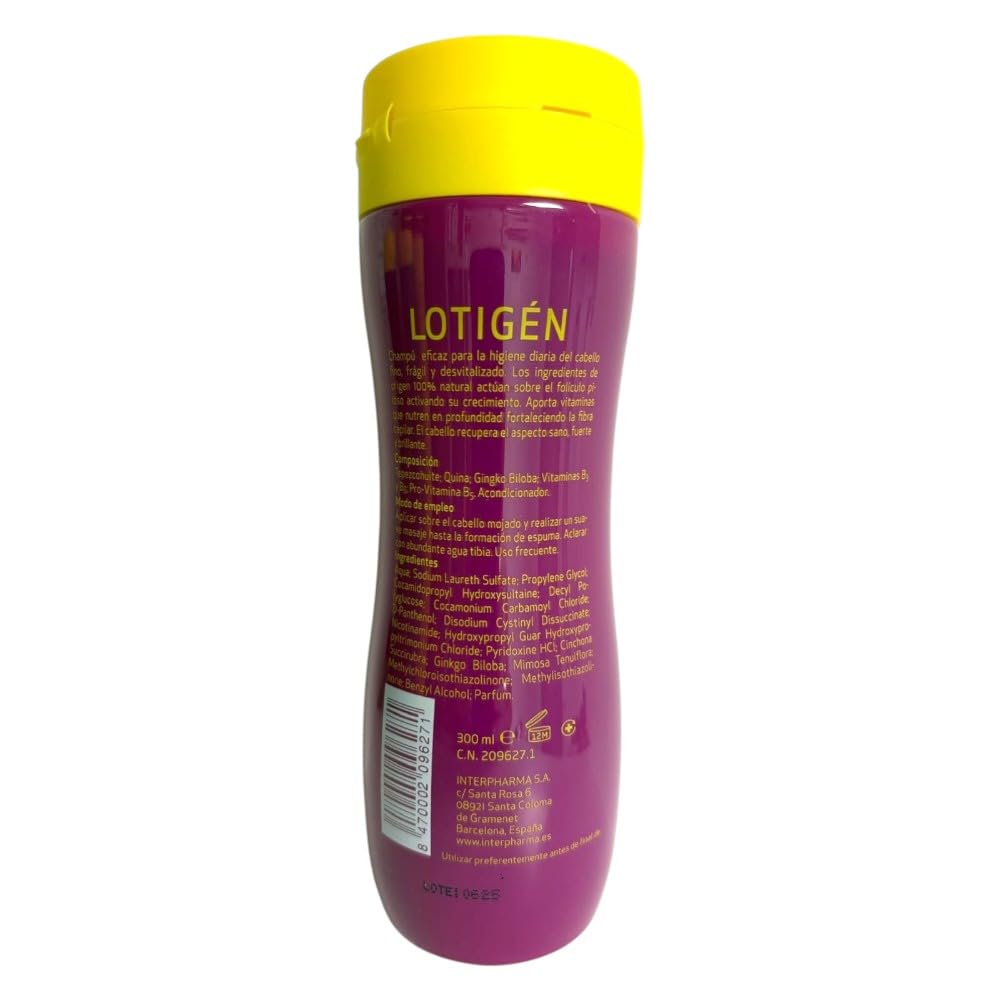 INTERPHARMA SA Lotigén Champú Anticaída 300 ml – Ginkgo Biloba, Quina, Tepezcohuite, Vitaminas, Pantenol – Cuidado de Cabello Fino y Frágil