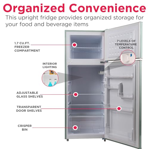 Frigidaire EFR753 Retro Apartment Size Refrigerator with Top Freezer - 2 Door Fridge with 7.5 Cu Ft of Storage Capacity, Adjustable Spill-Proof Shelves, Door & Crisper Bins, Mint