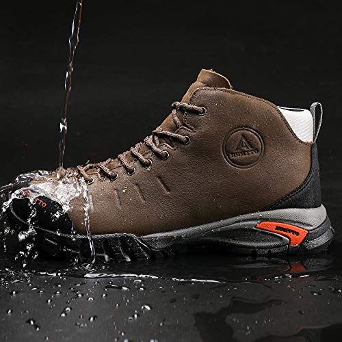 Mens Hiking Boots Waterproof Leather Climbing Sports Shoes Outdoor Camping Hunting Sneakers (11.5, 210371A Gray)