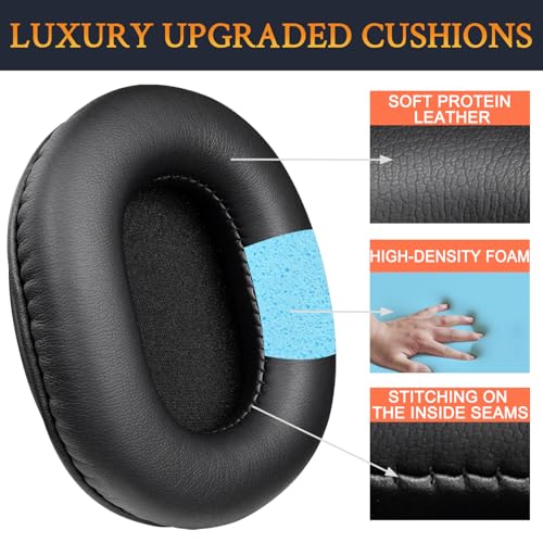Image of SOULWIT Earpads Replacement for Audio Technica ATH M50X M50XBT M50RD M40X M30X M20X MSR7 SX1 Monitor Headphones, Ear Pads Cushions with Softer Protein Leather, High-Density Memory Foam - Black