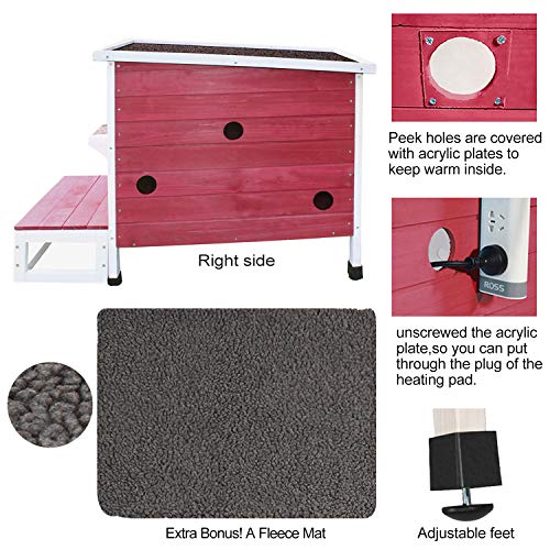 ROCKEVER Outdoor Cat Shelter with Escape Door Rainproof Outside Kitty House Single Story for Two-Three Cats Color Wine Red - Thumbnail 6
