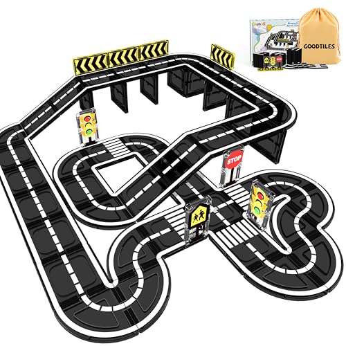 Goodtiles Magnetic Tiles Road Expansion Set, STEM Magnetic Building Blocks for Kids Ages 3-5 4-8 5-7, Preschool Learning Sensory Kids Toys for Toddler Birthday