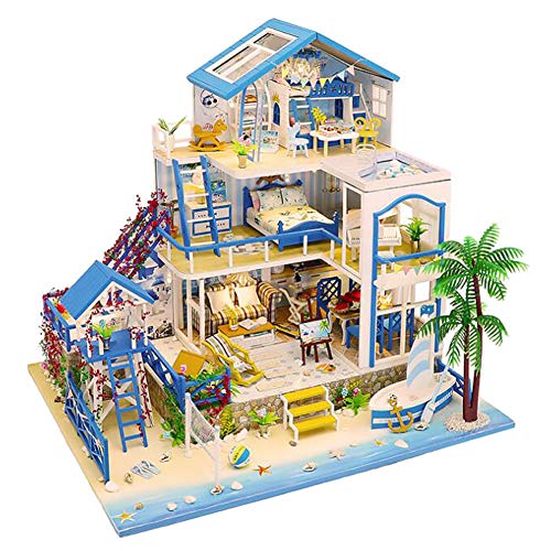 HEYANG DIY Puppenhaus Mini Kit mit Möbeln, 3D Holz Mini Haus mit LED-Licht Mini Puppenhaus Kit