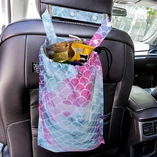 Image of Cute Hanging Car Trash Garbage Bag 100% Leakproof Waterproof Multipurpose for Car Back Front Seat Console with Hanging Strap (Mermaid)