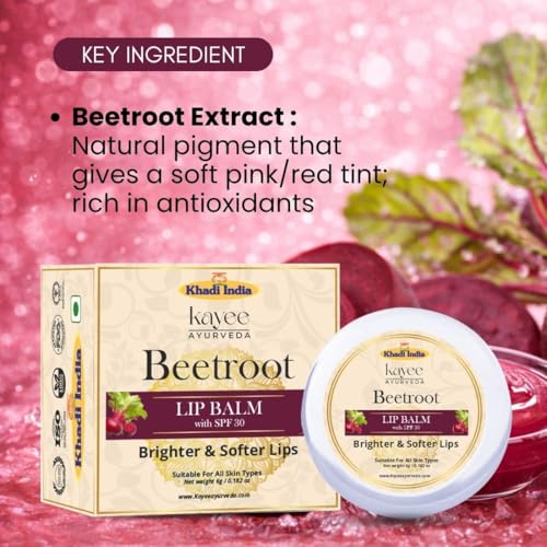Image of Khadi Natural Lip Balm for Men and Women | Deep Conditioning Lip Treatment with Shea Butter & Almond Oil | Prevents Dryness and Keeps Lips Soft All Day (Beetroot)