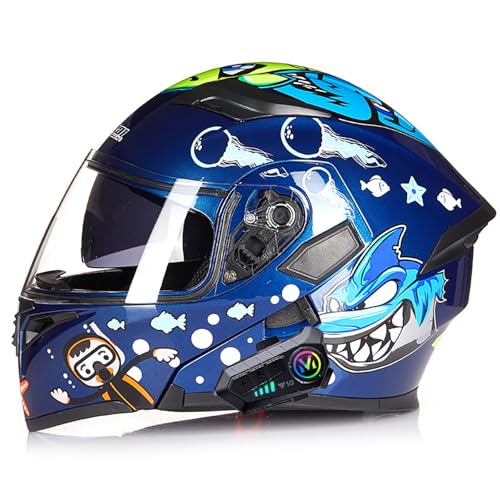 Frcychri Casque Moto Modulable Intégral Bluetooth, ECE Homologué Double Visière, Lunette De Sécurité, Rabattable Design Arrière pour Hommes Et Femmes Adultes F,X-Large