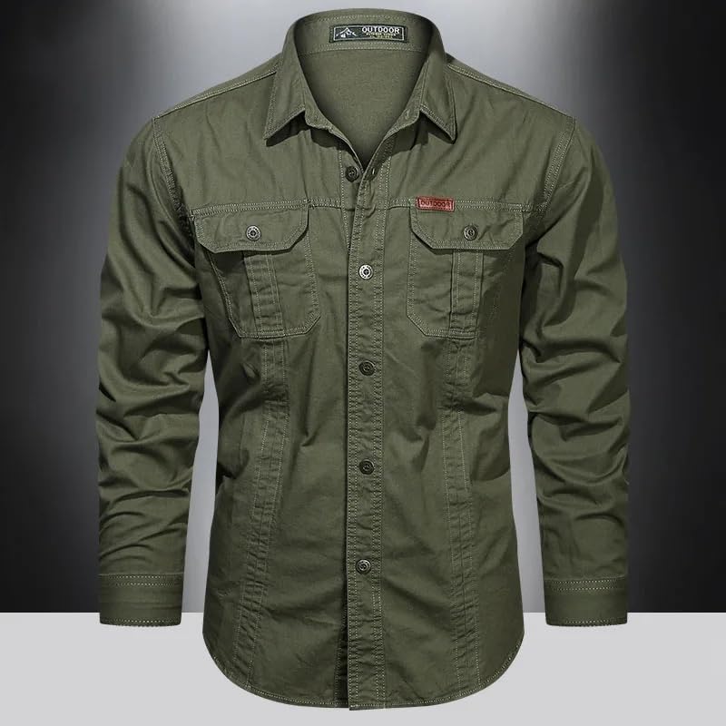 Spring Cotton Cargo Shirt for Men Long Sleeve Multi-Pocket Shirts Casual Colthing Militar Overshirt2