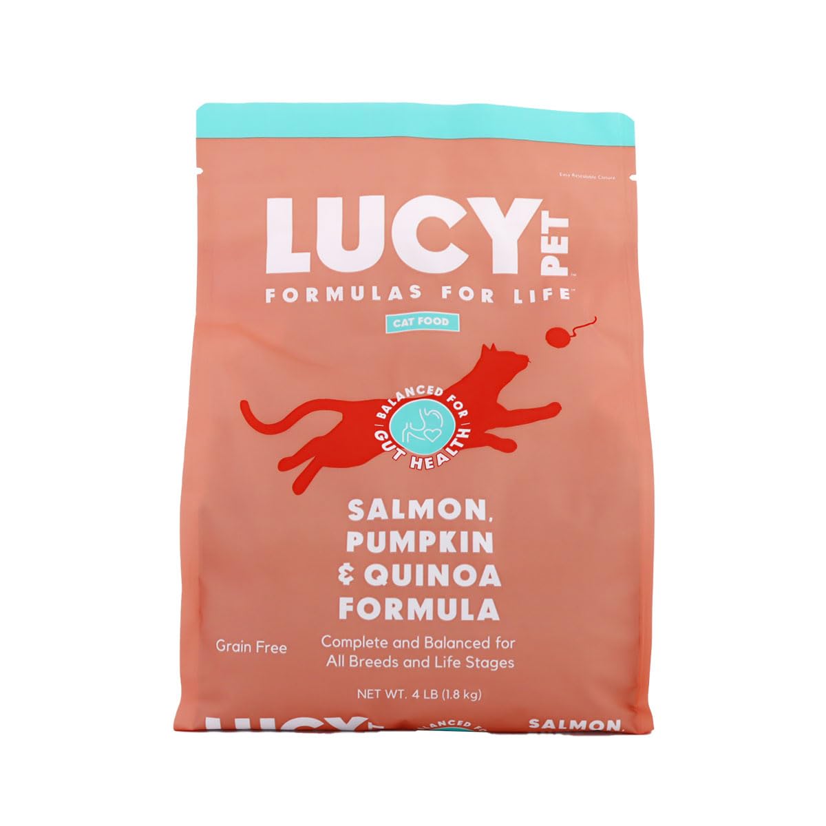 Lucy Pet Products Formulas for Life - Sensitive Stomach & Skin Dry Cat Food, All Breeds & Life Stages - Salmon, Pumpkin, & Quinoa, 4 LB Bag