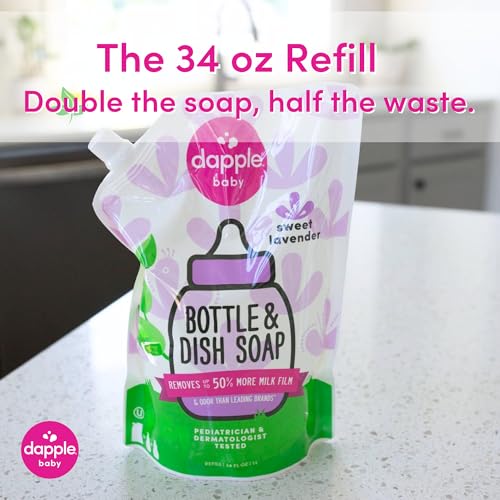 Image of Dapple Baby Lavender Bottle & Dish Soap Refill Pouch - (2 Pack) 33.8 fl oz - Plant-Powered Cleaner for Baby Bottles, Pump Parts, and Sippy Cups
