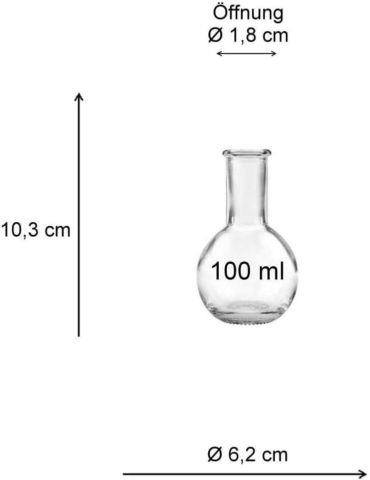 Viva Haushaltswaren Tulipano Glass Bottle 10 pcs 100ml with Cork for Self-Filling Funnel Diameter 5 cm