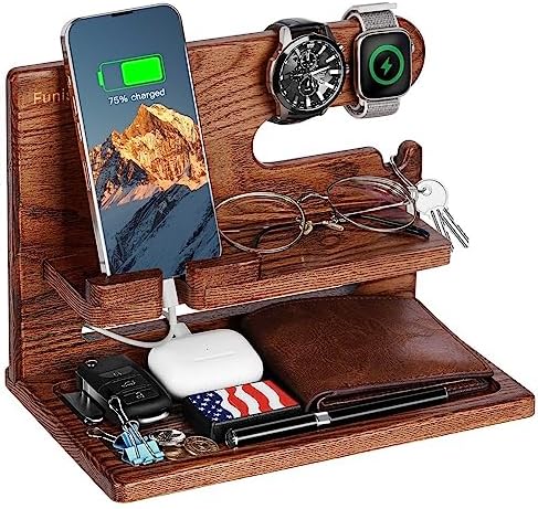 Funistree Gifts for Men Dad Fathers Day from Daughter Son, Ash Wood Phone Docking Station, Anniversary Birthday Gifts for Him Husband Boyfriend from Wife, Nightstand Organizer Graduation Gifts Ideas