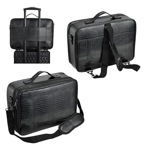 Joligrace Bolsa Maquillaje de Viaje Neceser Maquillaje PU Cosméticos Maletín Manicura Joyero y Uñas Organizador Grande Makeup Estuche Maletín Vacio con Bandolera y 2 Capas Profesional,Cuero PU Negro