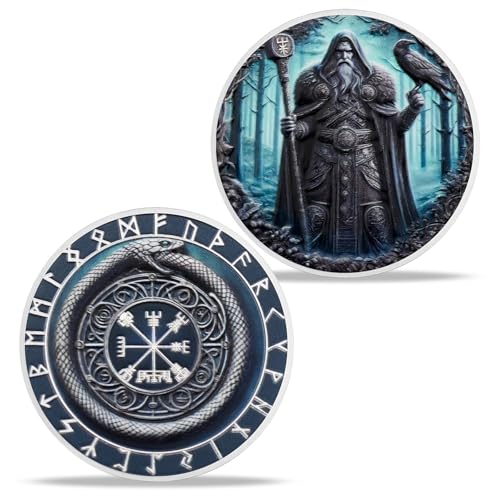 Freemasoner Viking Norse Mythology Challenge Coin Odin Wisdom and Ouroboros Rune Design Nordic Token of Strength, Protection, and Fate