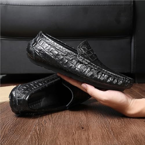 Flat Heel Flexible Lightweight Party Prom Slip On Mens Loafers Crocodile Grain Stitching Detailed Round Toe Genuine Leather2