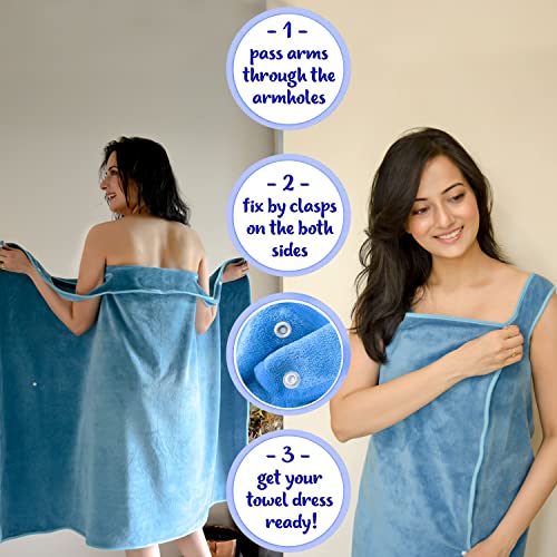 Image of Sassoon Venir Microfiber Bath Wrap Towel with Slippers for Women (Pack of 1) - Denim Color