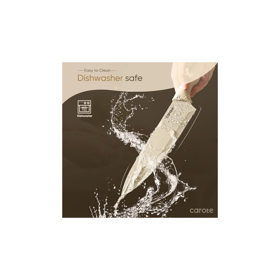 CAROTE-12-Pieces-Kitchen-Knife-Set-Stainless-Steel-Knife-Set-With-Nonstick-Ceramic-Coating-Dishwasher-Safe-with-6-Blade-Guards-Rustproof-Brown CAROTE 12 Pieces Kitchen Knife Set, Stainless Steel Knife Set With Nonstick Ceramic Coating, Dishwasher Safe with 6 Blade Guards, Rustproof, Brown