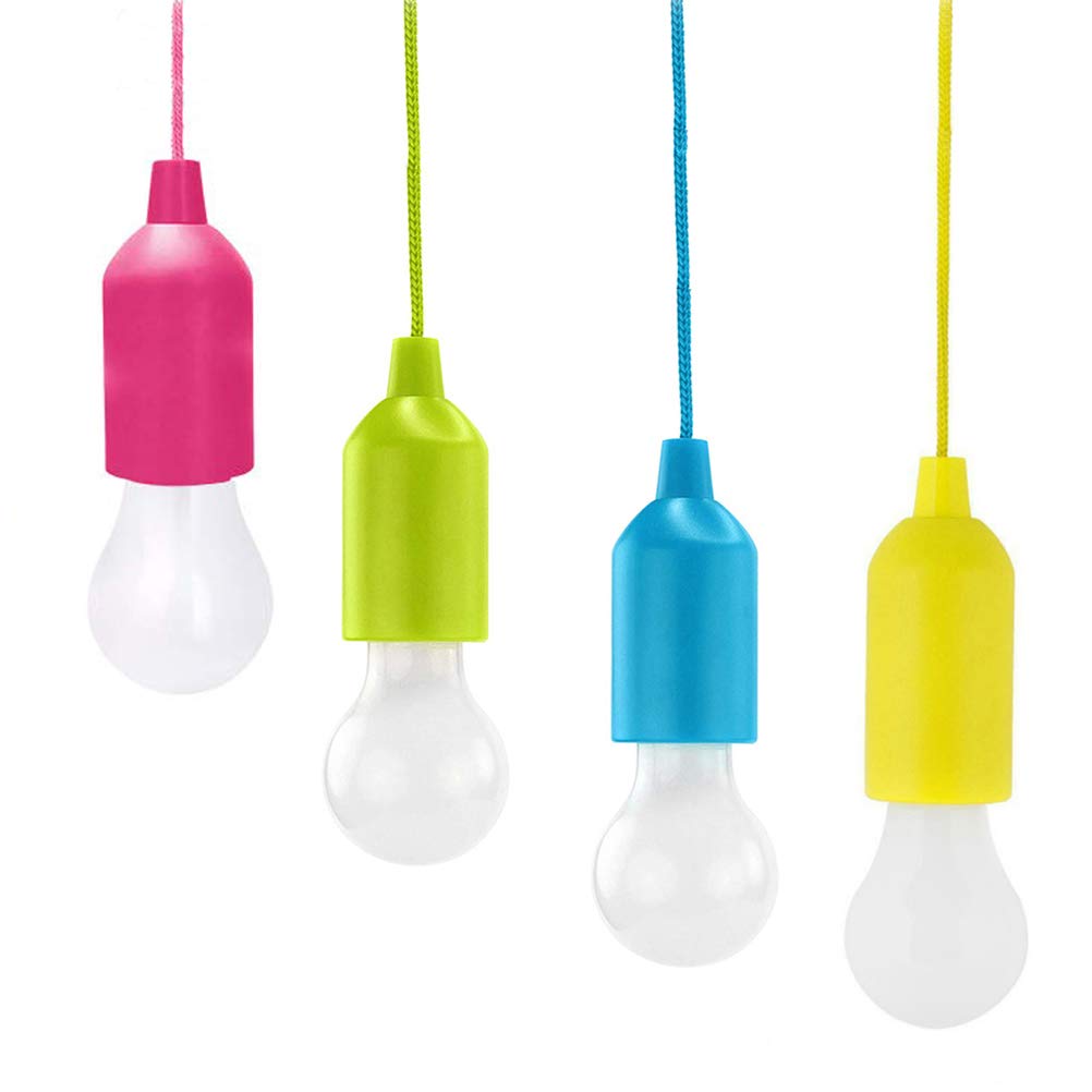 4Pcs LED Pull Cord Light Bulb Hanging Bulb Battery Powered Portable Hanging Lamp for Camping Gardens BBQ's Festivals Parties Decoration