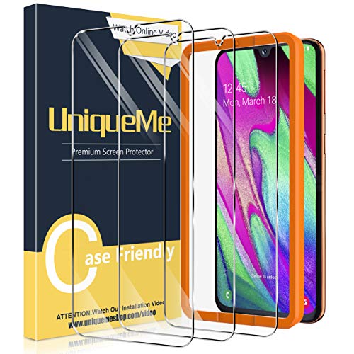 UniqueMe [3 Pack] Protector de Pantalla Compatible con Samsung Galaxy A40, Vidrio Templado [9H Dureza] HD Film Cristal Templado