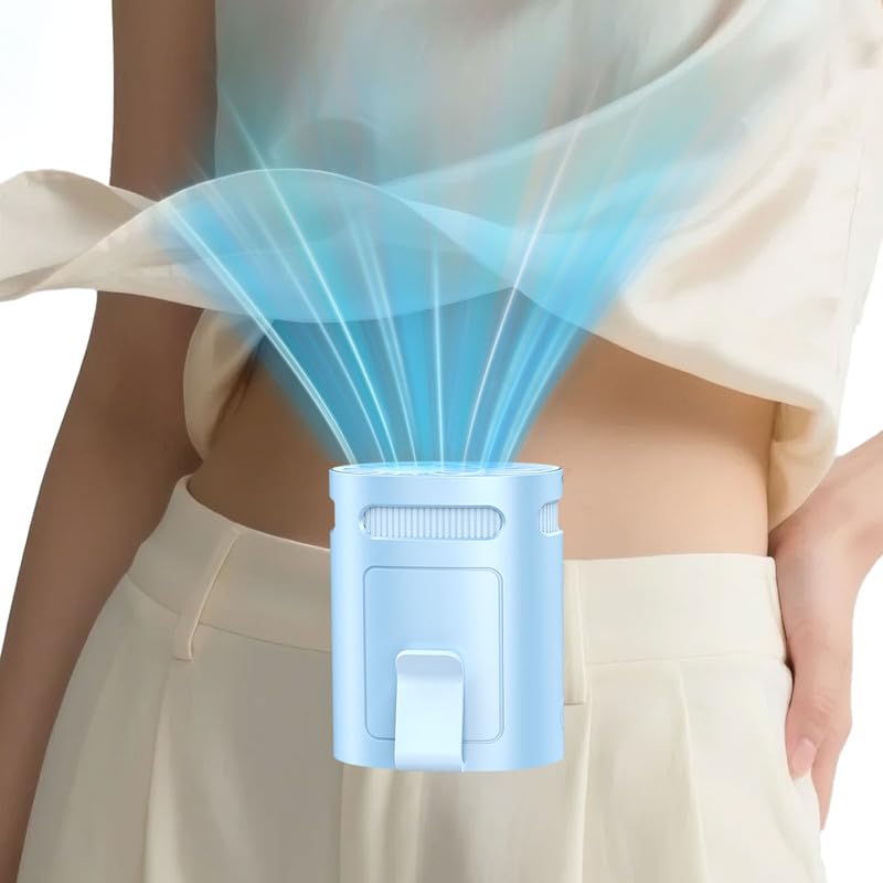 Image of Shirt Fan Clip on Belt Hip Pants Back- Personalized Portable Waist Fans that Blow Cold Air,USB Chargeable Hangs round Neck Cooler Ac,Silencioso Waist Band Body Cooling Products for Woman Man Kid Gray