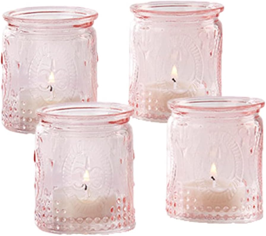 Kate Aspen Vintage Pink Glass Tea Light Holder (Set of 4)