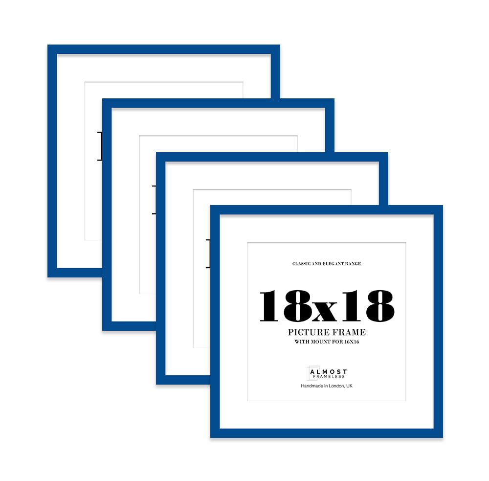 18x18 Blue Picture Frame with Mount for 16x16 Photos, Prints - Modern Square Wall Frame, Set of 4