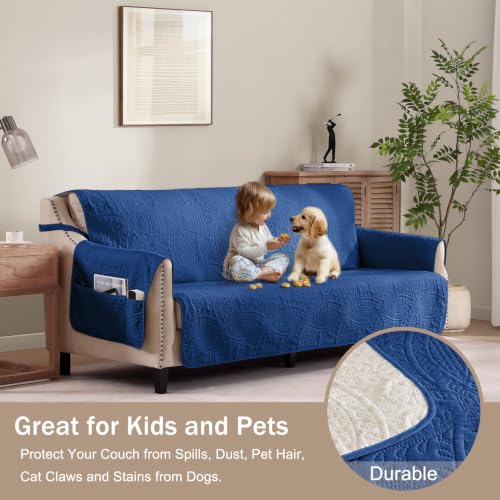 Image of Blue Loveseat Covers for 2 Cushion Couch, Water-Repellent Sofa Slipcover for Love Seat, Machine Washable Quilted Couch Covers, Pet Friendly Sofa Cover (Loveseat 56 inch, Blue)