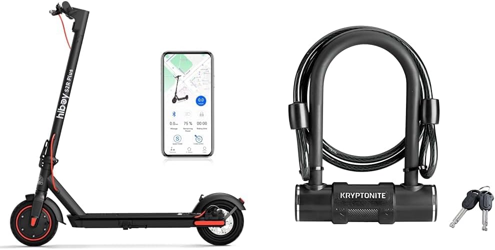 Hiboy S2R Plus Electric Scooter Bundle with Kryptonite Bike U-Lock and Steel Cable for Scooters