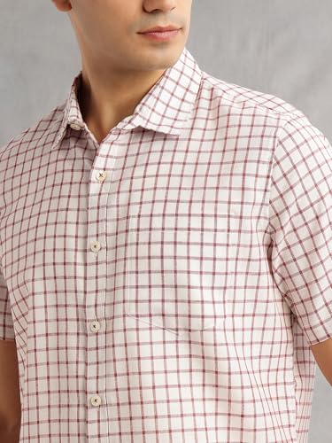 Image of Thomas Scott Men's | Checks | Half Sleeve | Slim Fit | Linen Blend | Spread Collar | Casual Shirt