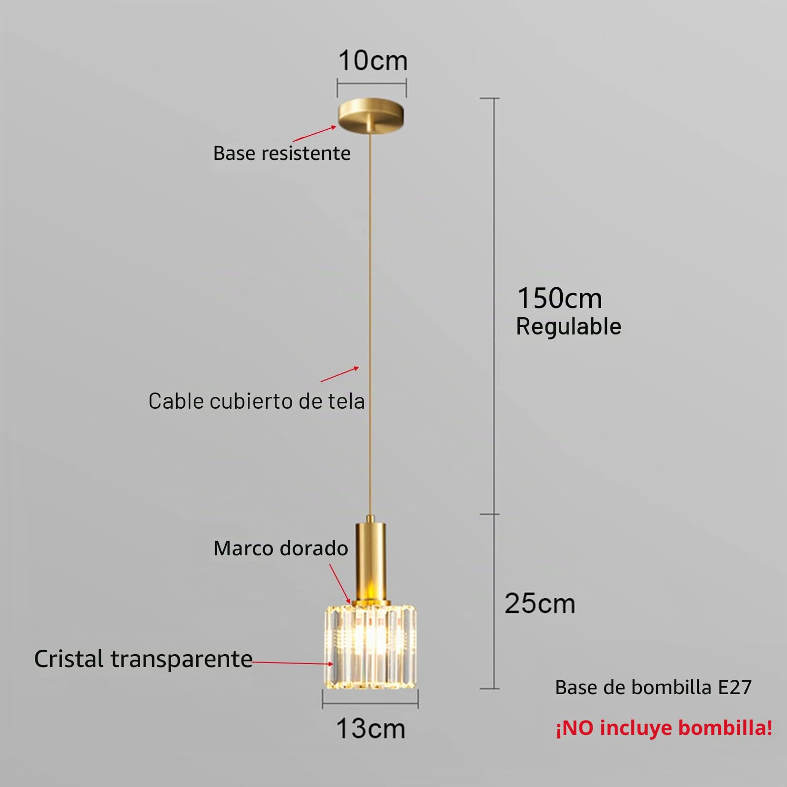 Mini luz colgante de cristal moderna para cocina, isla, comedor, dormitorio, lámpara de techo de cristal con base dorada, luz colgante (1 luz)