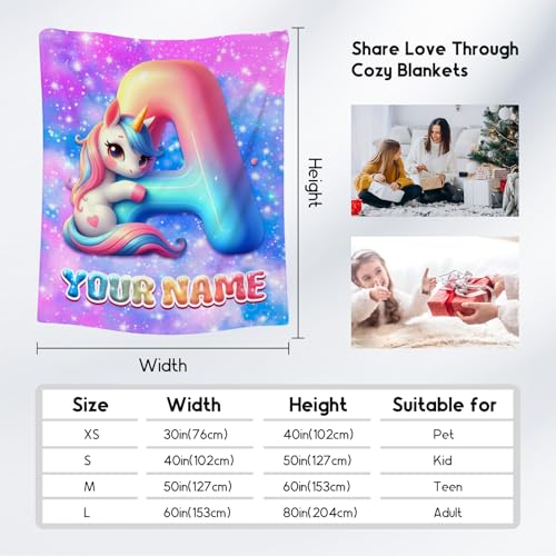 Unicorn Blanket for Girls - Personalized Gifts for Kids - Custom Blankets for Unicorn Lovers - Cozy Lightweight Throw for Sofa & Bedroom Decor