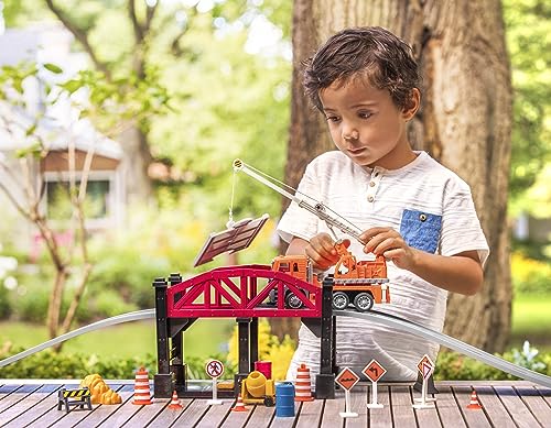 Driven by Battat – 35-teiliges Baustellen Spielset für Kinder – Kran Spielzeug & Zubehör – Großes Set – Spielzeugbrücke, Straßenschilder und mehr – ab 3 Jahren – Micro Brückenbau Spielzeug (35 Teile)