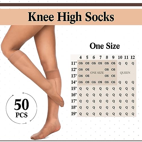 Image of 50 Pairs Nylon Sheer Knee High Stockings for Women Girls Reinforced Toe Socks Compression Stretchy Knee Highs Bulk