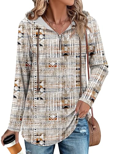 BETTE BOUTIK Womens Quarter Zip Tunic Hoodies Pullover Long Hooded Sweatshirts S-3XL